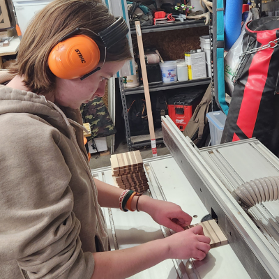 Making decorative wood coasters.