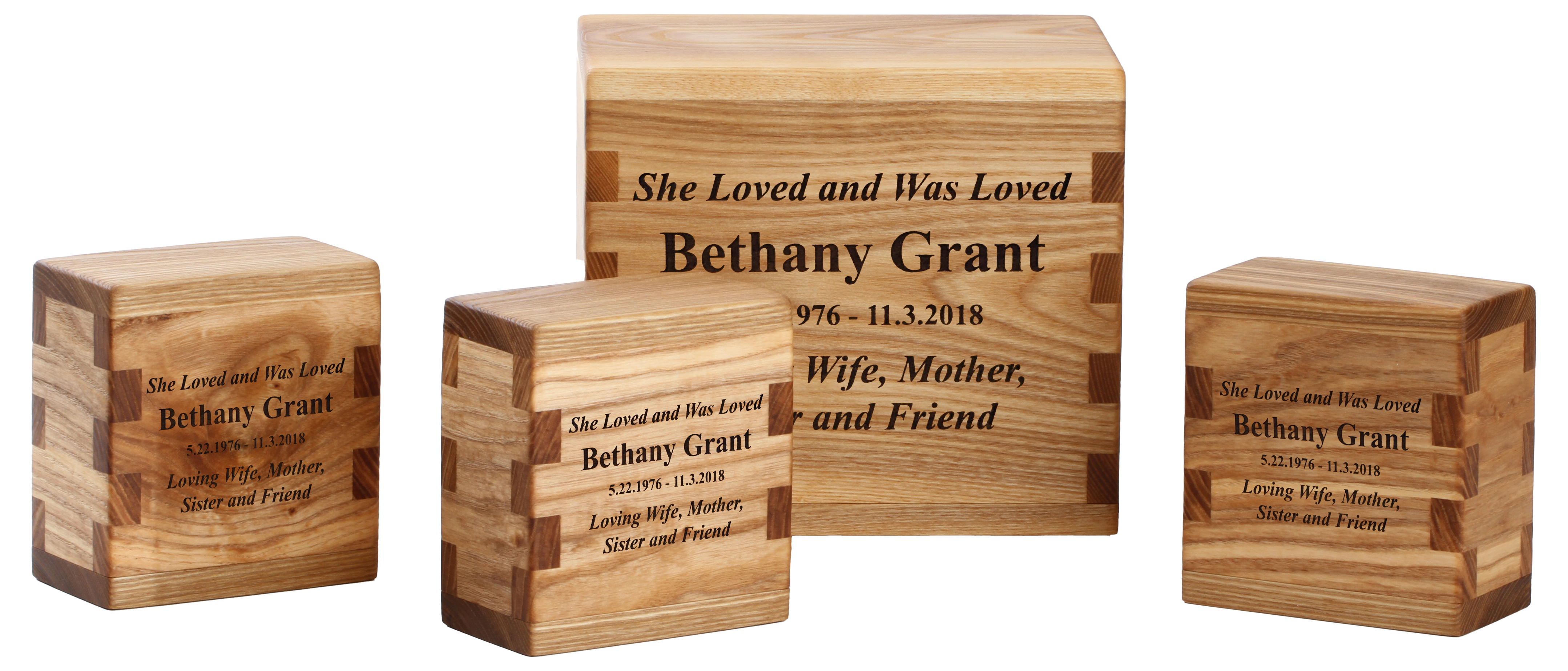 Custom cremation urn bundle in Ash with personalization.