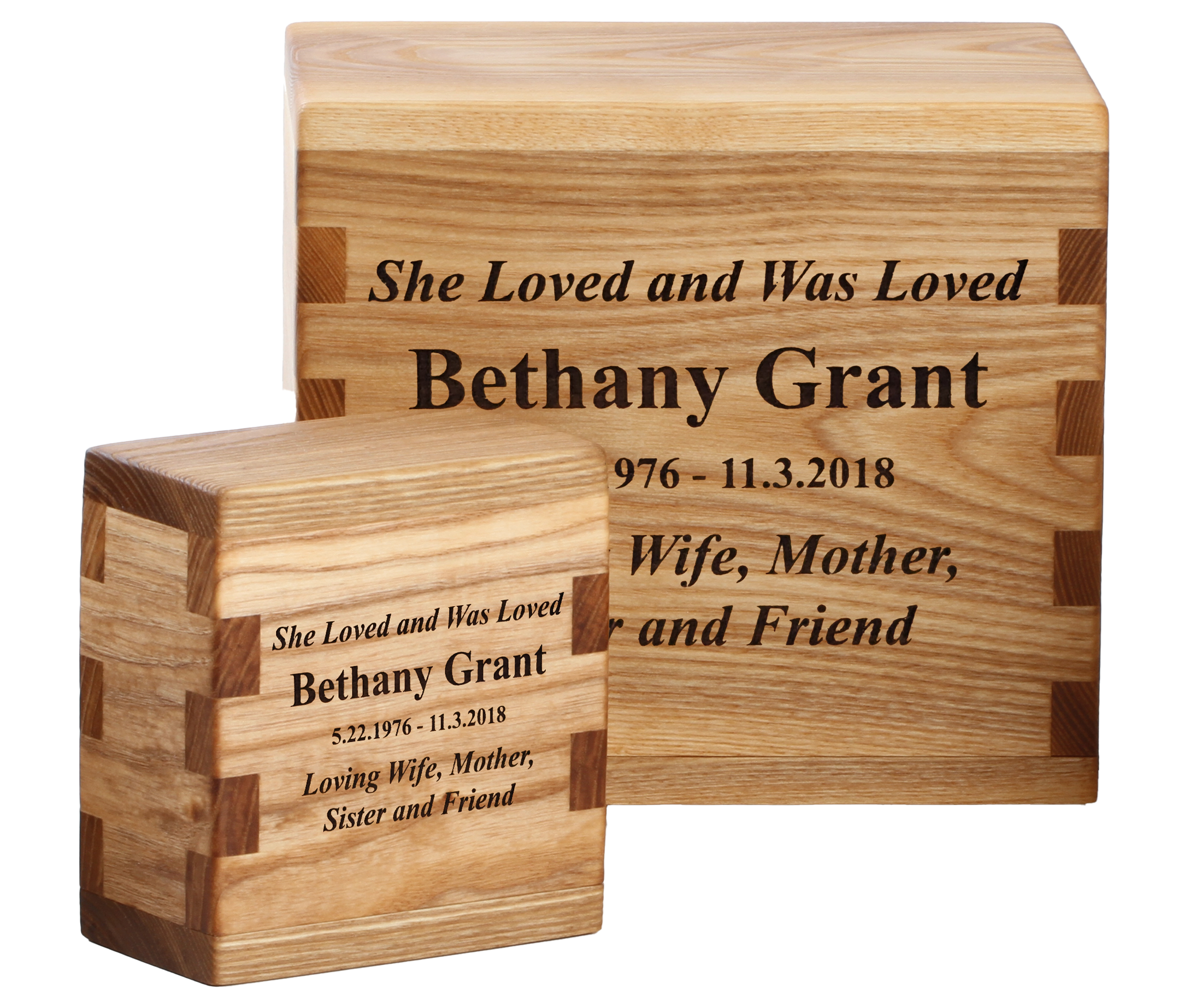 Custom cremation urn bundle in Ash with personalization.