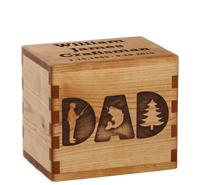 Personalized wooden cremation urn handcrafted in Alder with custom laser engraving.