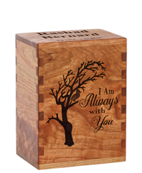 Personalized wooden cremation urn handcrafted in Cherry with custom laser engraving.