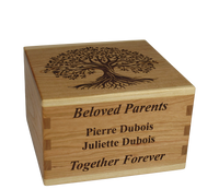 Personalized wooden cremation urn handcrafted in Cherry with custom laser engraving.