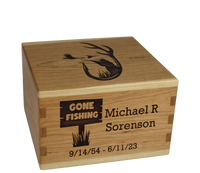 Personalized wooden cremation urn handcrafted in Cherry with custom laser engraving.