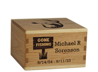 Personalized wooden cremation urn handcrafted in Cherry with custom laser engraving.