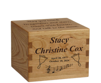 Personalized wooden cremation urn handcrafted in Cherry with custom laser engraving.