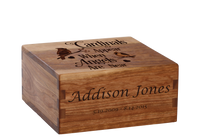 Personalized wooden cremation urn handcrafted in Cherry with custom laser engraving.