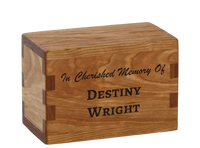 Personalized wooden keepsake cremation urn handcrafted in Cherry with custom laser engraving.