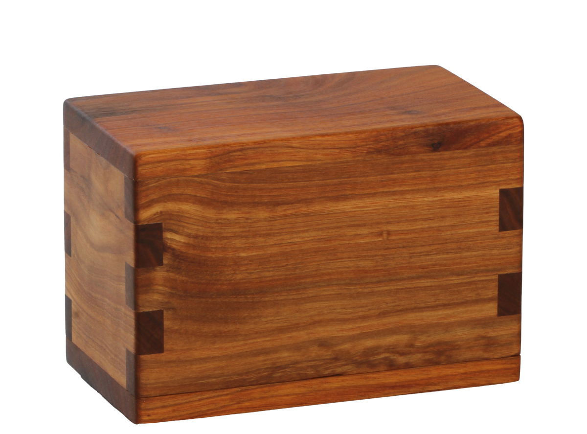 Wood pet cremation urn handcrafted in Canarywood.