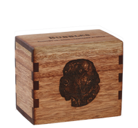 Personalized wooden pet cremation urn handcrafted in Mahogany with custom laser engraving.