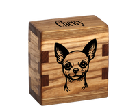 Personalized wooden pet cremation urn handcrafted in Ash with custom laser engraving.