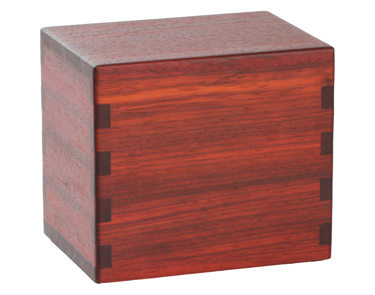 Classic cremation urn handmade with Padauk.