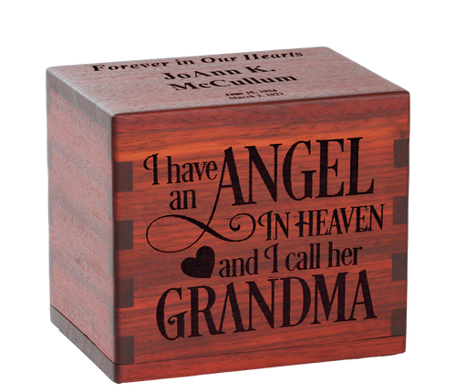 Classic cremation urn with personalized laser engraving and sentiment.