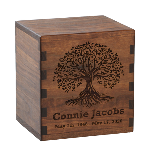 Classic cremation urn with personalized laser engraving and the Tree of Life.