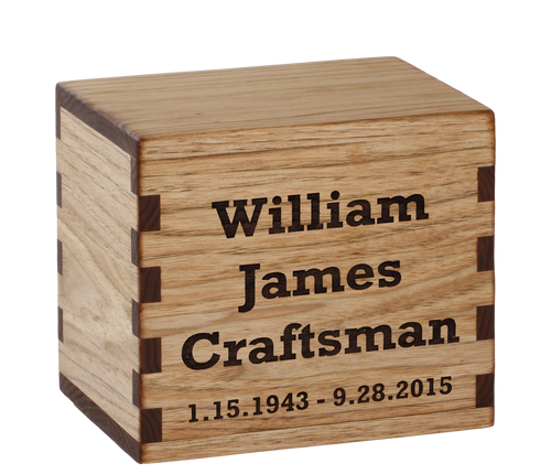 Classic cremation urn with personalized laser engraving.