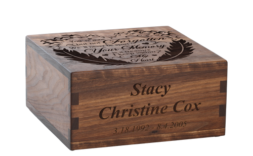 Craftsman cremation urn with personalized laser engraving and a poem.