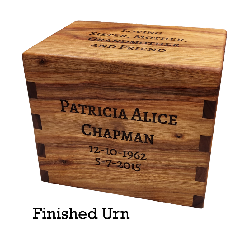 Personalized cremation urn with laser engraving.