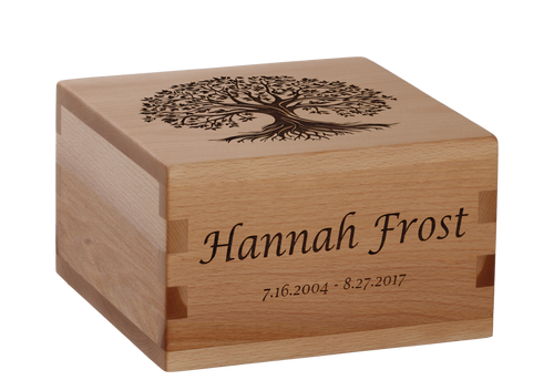 Craftsman cremation urn with personalized laser engraving of the Tree of Life.