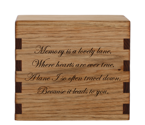 Classic cremation urn with personalized laser engraving and sentiment.