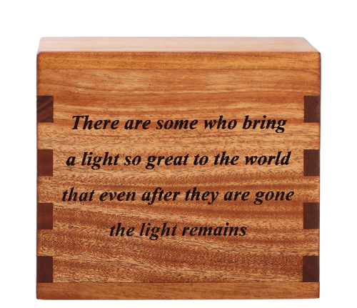 Classic cremation urn with personalized laser engraving and a poem.