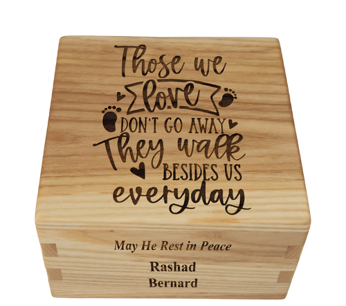 Craftsman cremation urn with personalized laser engraving.