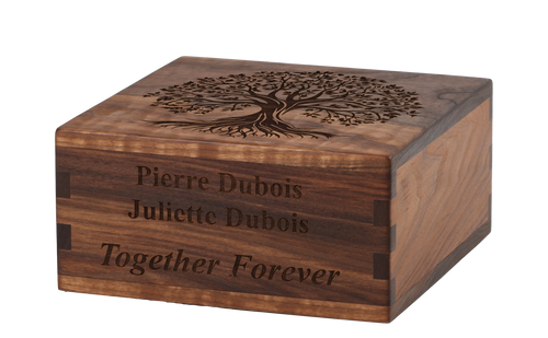 Craftsman cremation urn with personalized laser engraving and the Tree of Life.