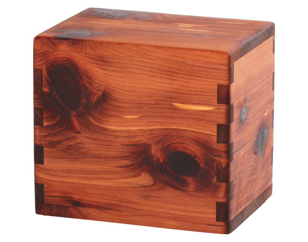 Classic cremation urn handmade with Red Cedar.