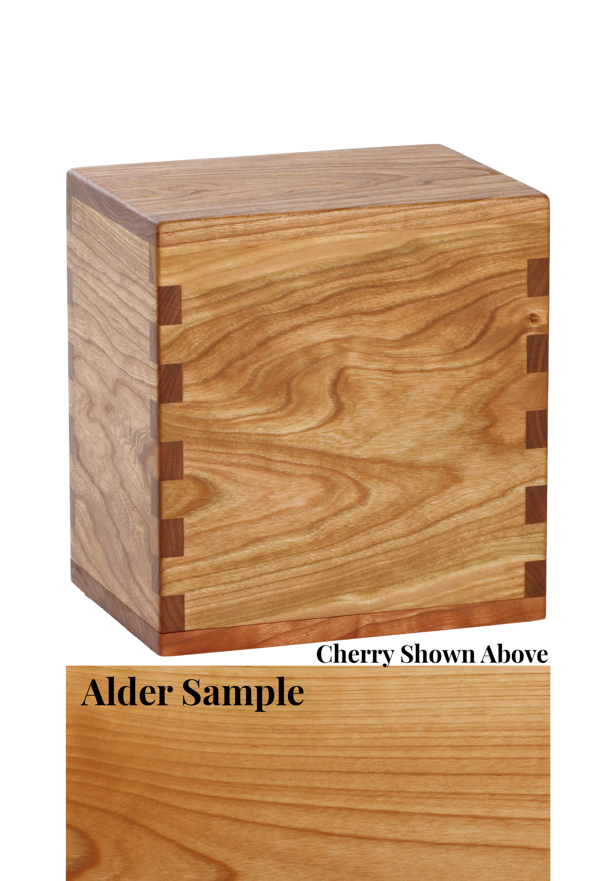 Wood cremation urn handcrafted in Alder.