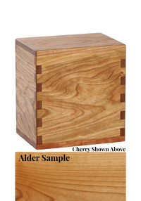 Wood cremation urn handcrafted in Alder.