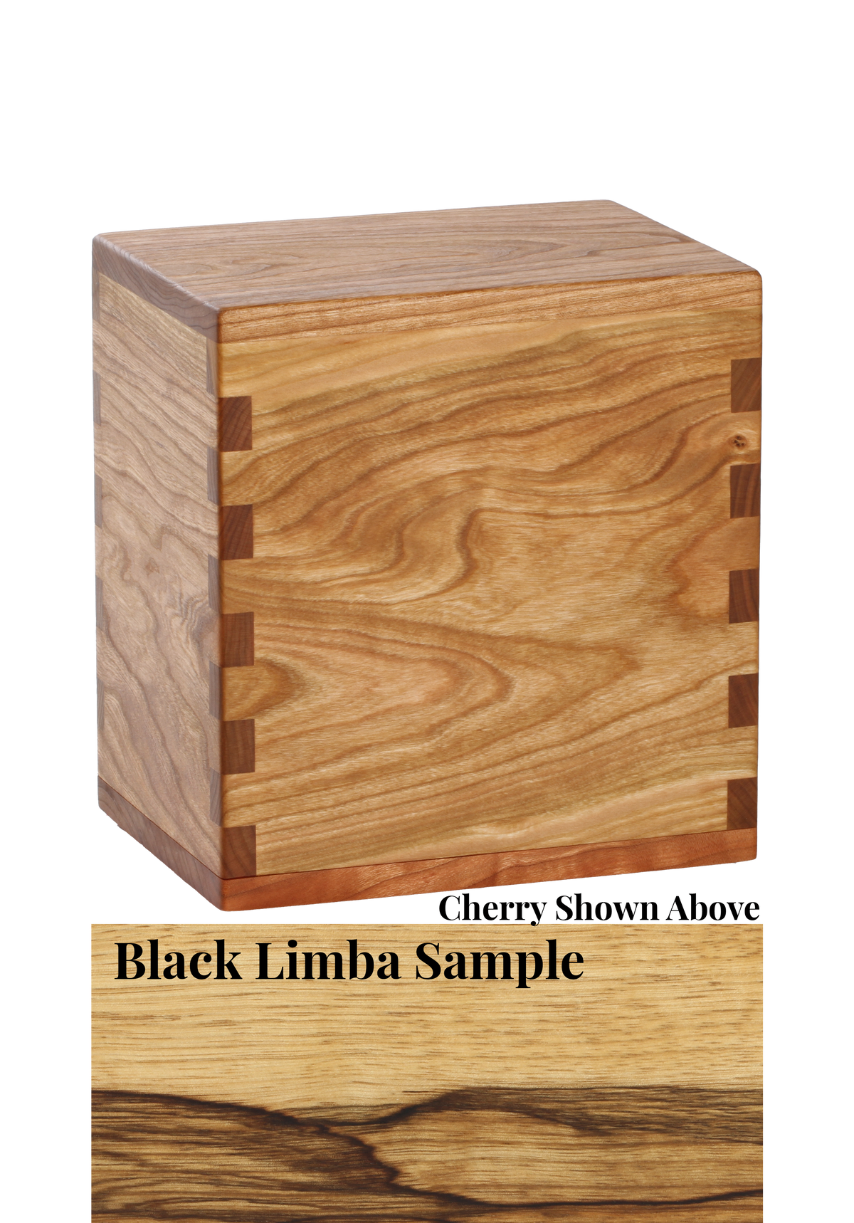 Wood cremation urn handcrafted in Black Limba.