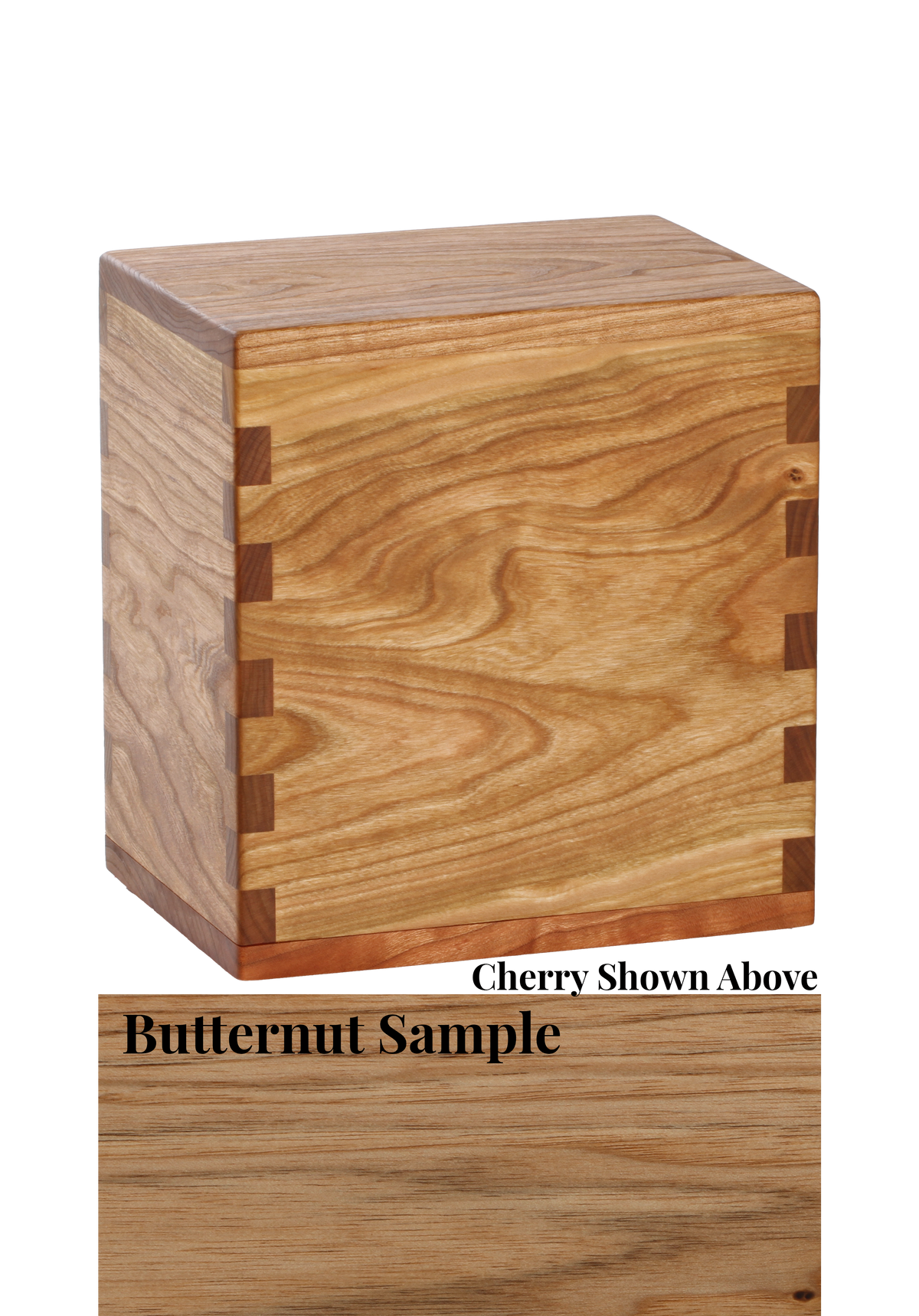 Wood cremation urn handcrafted in Butternut.