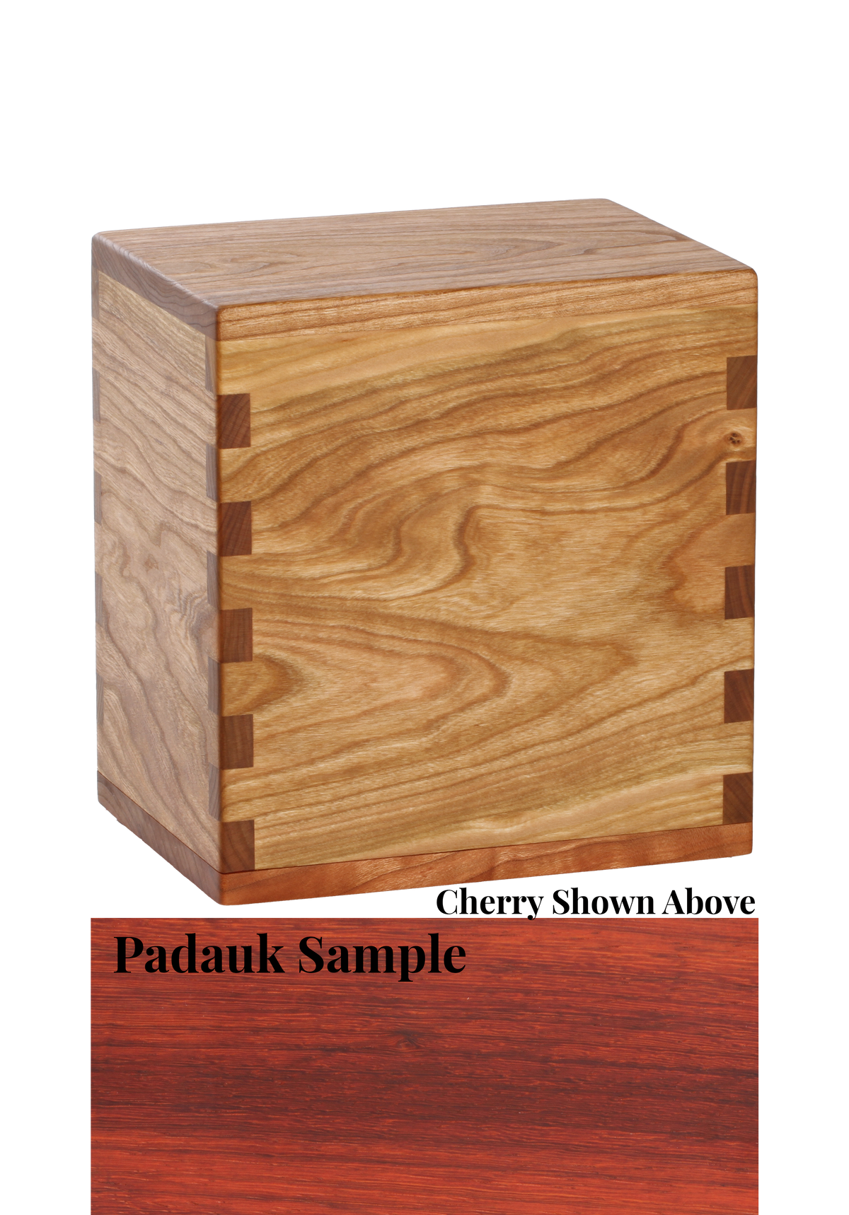 Wood cremation urn handcrafted in Padauk.