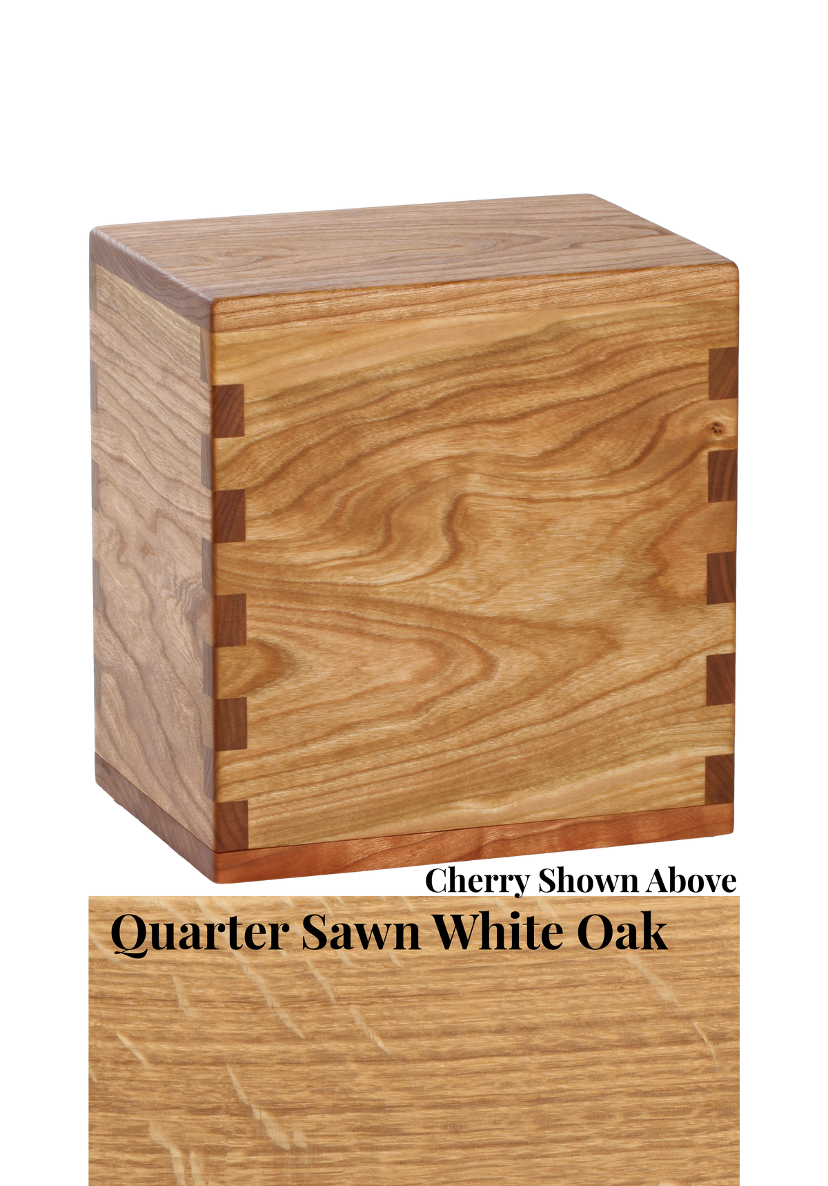 Wood cremation urn handcrafted in Quarter Sawn White Oak.