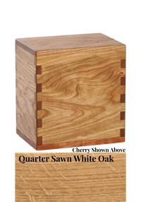 Wood cremation urn handcrafted in Quarter Sawn White Oak.