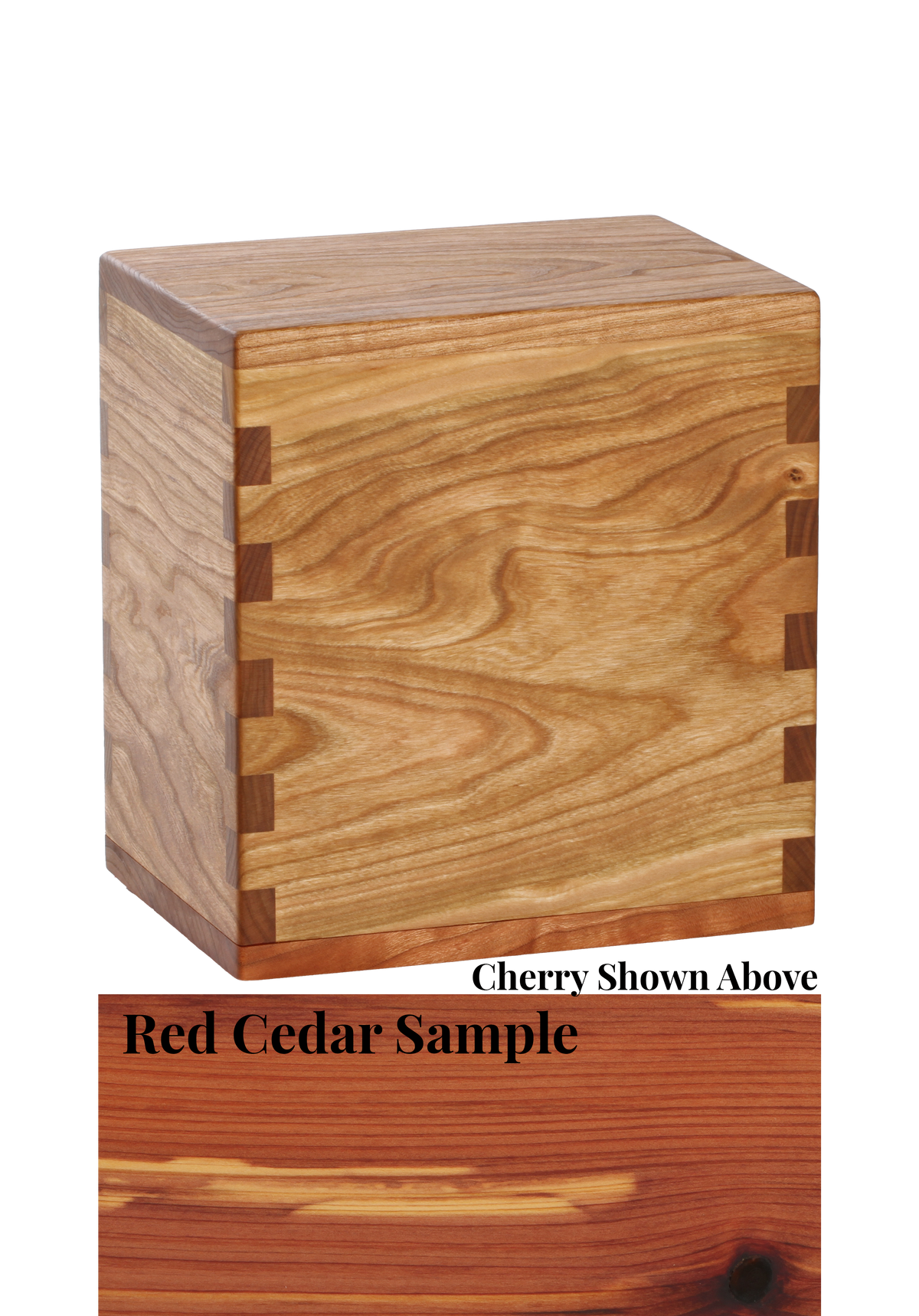 Wood cremation urn handcrafted in Red Cedar.