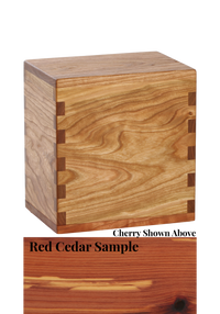 Wood cremation urn handcrafted in Red Cedar.