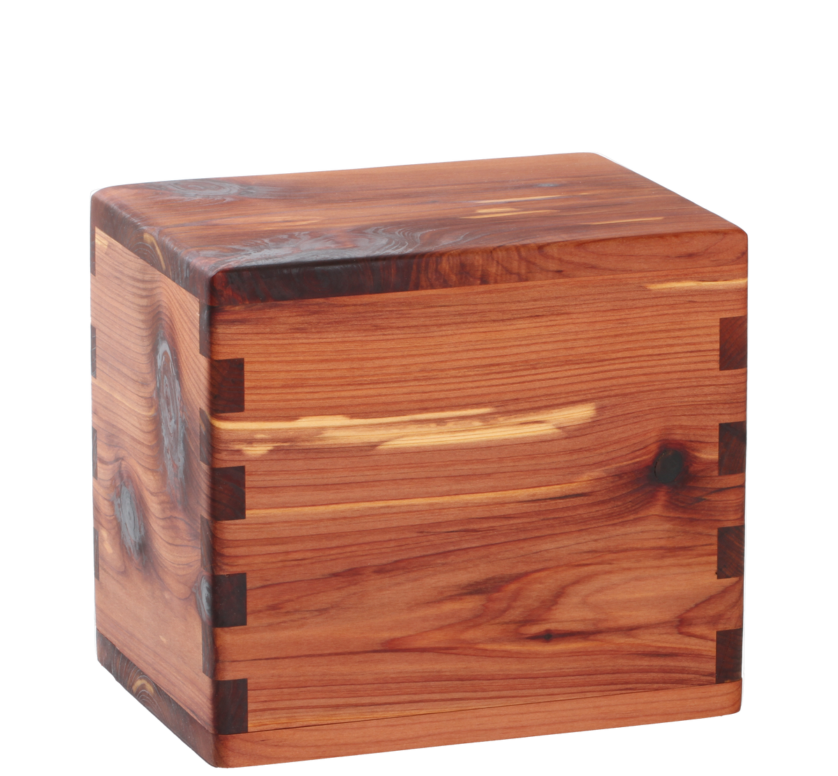 Wood cremation urn handcrafted in Red Cedar.