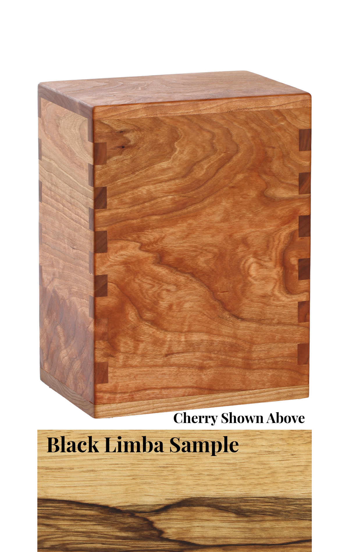 Wood cremation urn handcrafted in Black Limba.