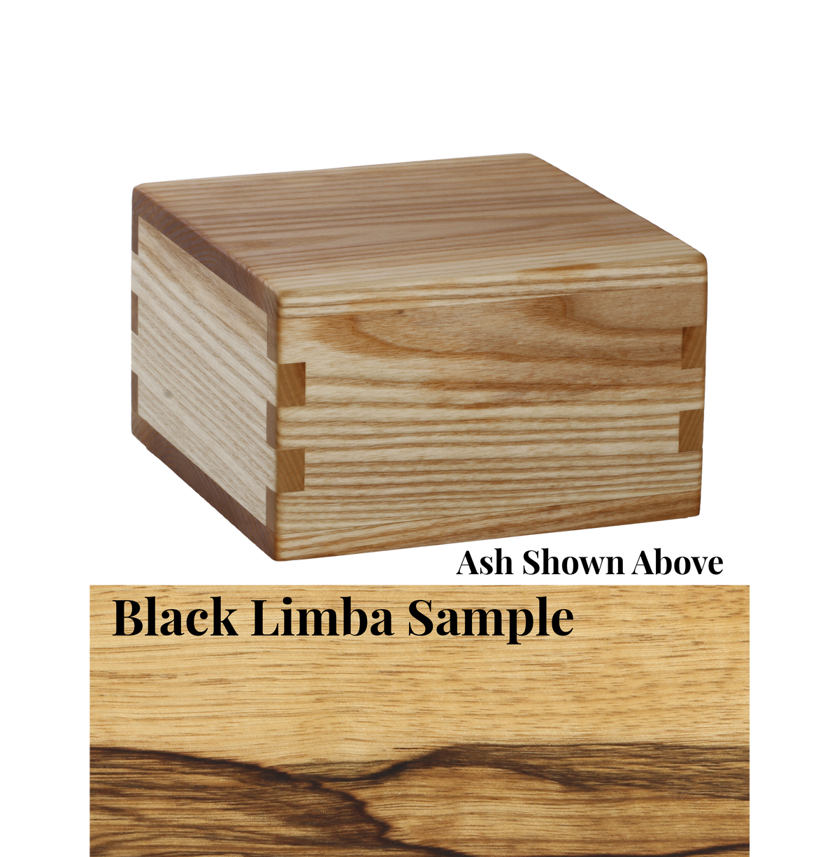 Wood cremation urn handcrafted in Black Limba.