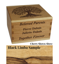 Wood cremation urn handcrafted in Black Limba.