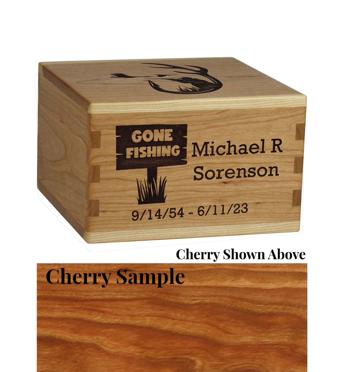 Wood cremation urn handcrafted in Cherry.