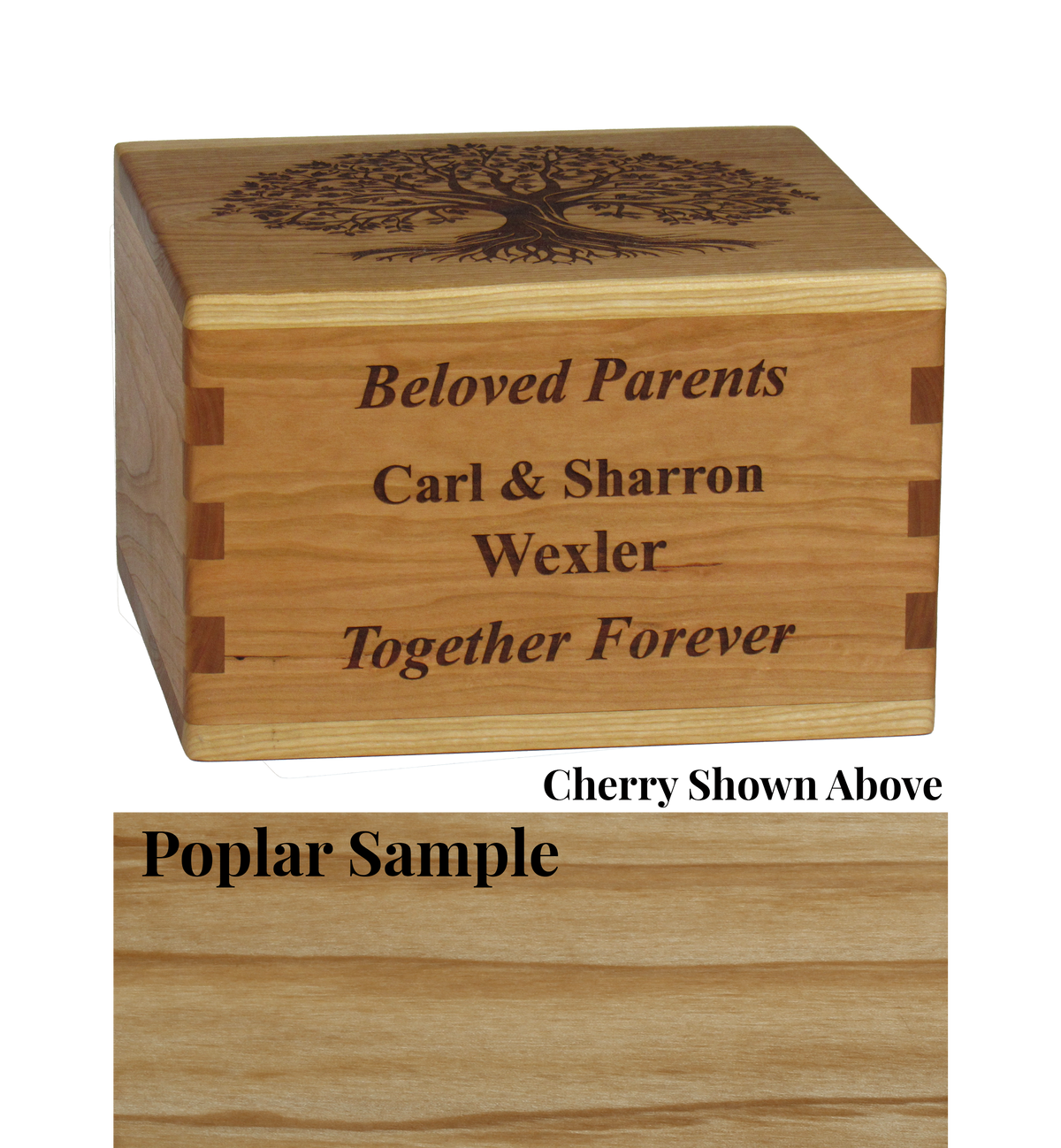 Wood cremation urn handcrafted in Poplar.