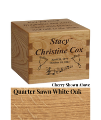 Wood cremation urn handcrafted in Quarter Sawn White Oak.