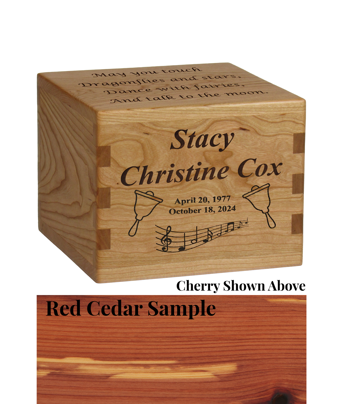 Wood cremation urn handcrafted in Red Cedar.