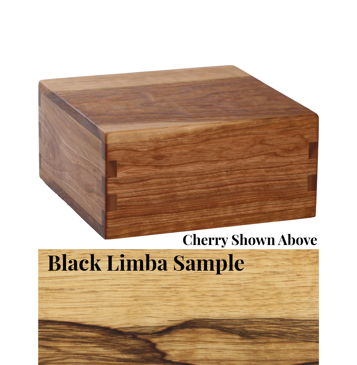 Wood cremation urn handcrafted in Black Limba.