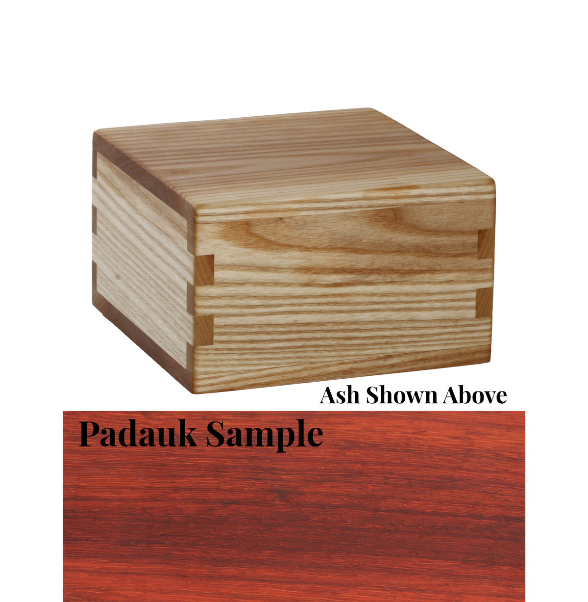 Wood cremation urn handcrafted in Padauk.