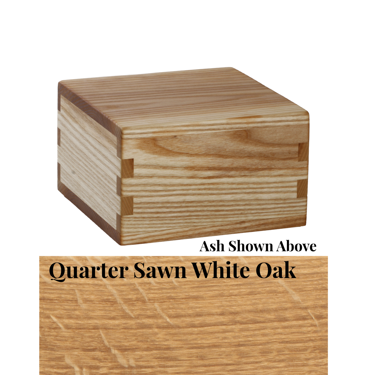 Wood cremation urn handcrafted in Quarter Sawn White Oak.