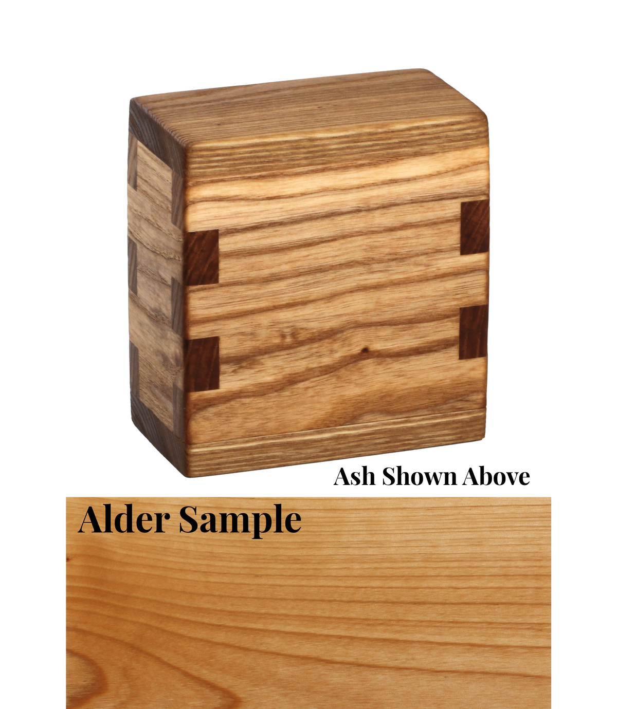 Wood keepsake cremation urn handcrafted in Alder.