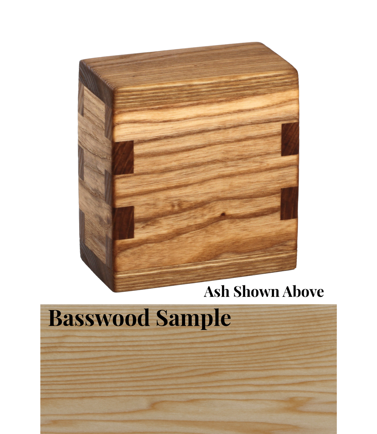 Wood keepsake cremation urn handcrafted in Basswood.