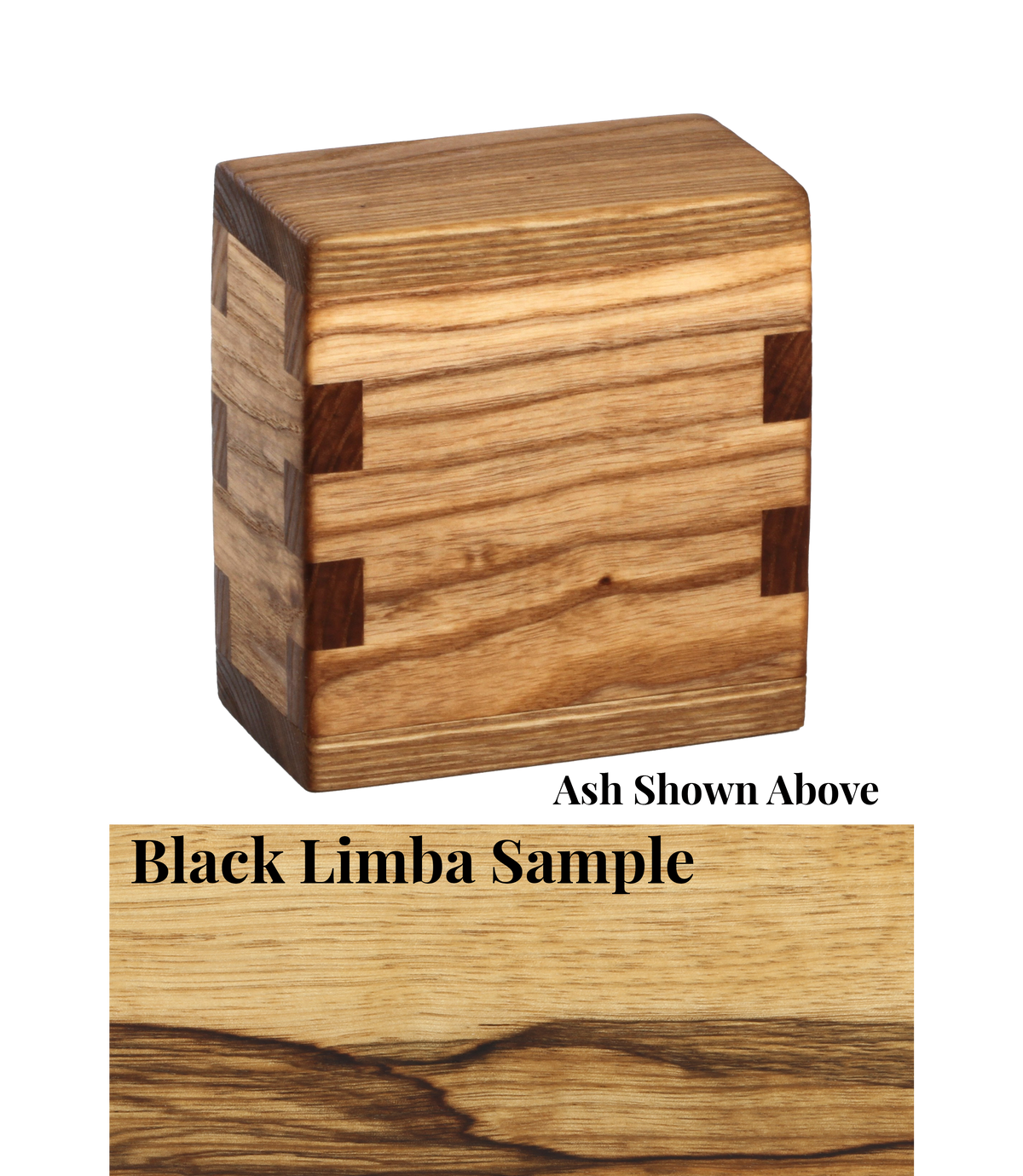 Wood keepsake cremation urn handcrafted in Black Limba.