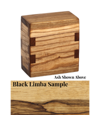 Wood keepsake cremation urn handcrafted in Black Limba.